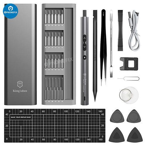 PHONEFIX 62-in-1 electric precision screwdriver set for phone and PC repair, featuring multiple tips and compact DIY toolkit.