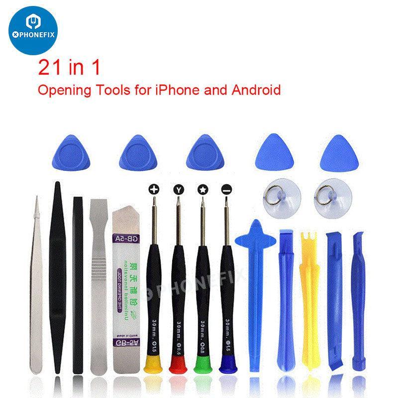 All-in-1 spudger pry tool and screwdriver set for phone screen opening and repair by PHONEFIX, featuring precision tools for electronics repair.