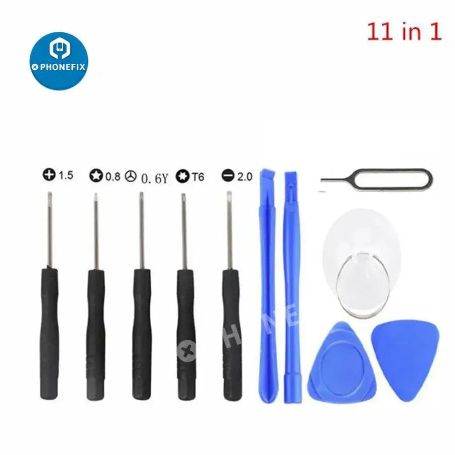 PHONEFIX all-in-1 spudger and pry toolset for phone screen opening and repair, with screwdrivers for smartphone repair tasks.