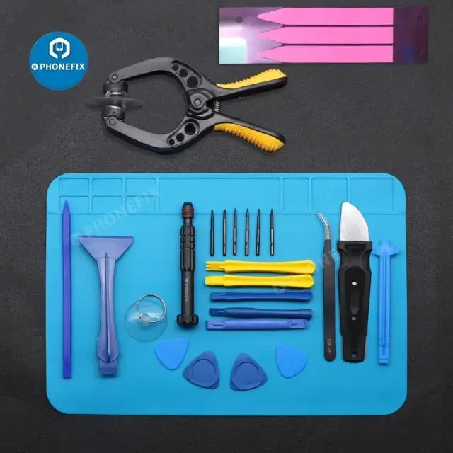 PhoneFIX screwdriver tool kit for mobile phone screen and battery repair, ideal for beginners with various precision tools.