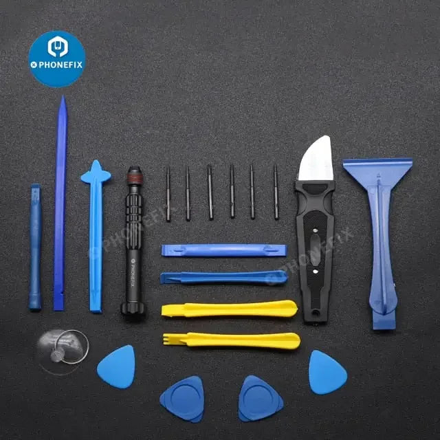 PHONEFIX screwdriver tool kit for phone repair, including screwdrivers for screen and battery replacements, suitable for beginners.