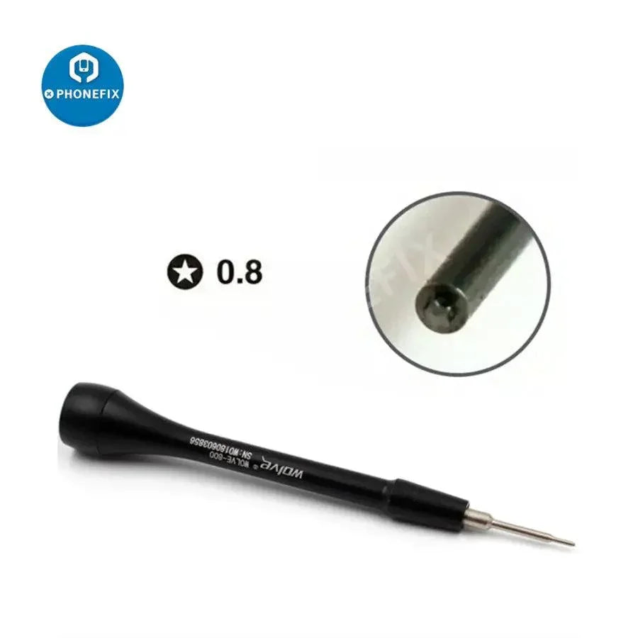 Original WOLVE-800 3D non-slip precision screwdriver by PHONEFIX for phone repair, featuring a black handle and 0.8mm tip.
