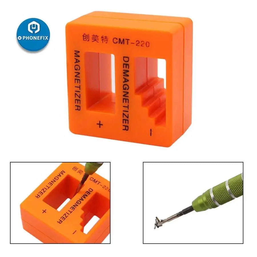 PHONEFIX magnetizer and demagnetizer tool for screwdriver tips and screw bits, used for easy pickup and magnetic enhancement.