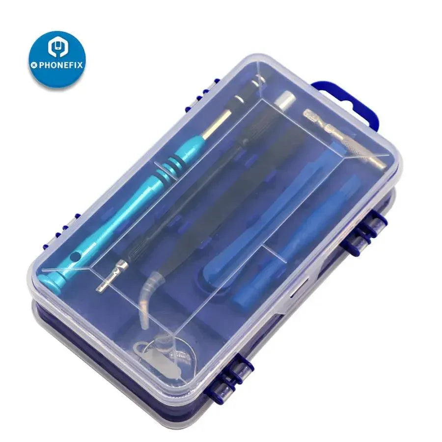 PHONEFIX blue multi-bit screwdriver set with mini screwdriver and phone opening tools for precise electronic repairs.