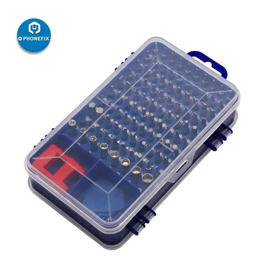 Blue PhoneFix multi-bit driver mini screwdriver set with essential phone opening tools for repairing smartphones and electronics.