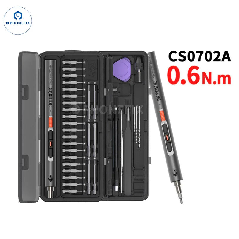 High torque electric screwdriver set by PHONEFIX with precision bits for phone, laptop, and watch repair.