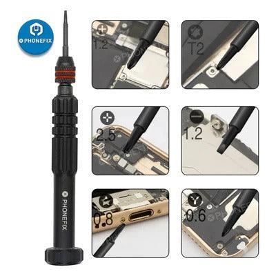 PhoneFix 25-in-1 phone disassembly screwdriver set with pry tools for battery opening and repair tasks.