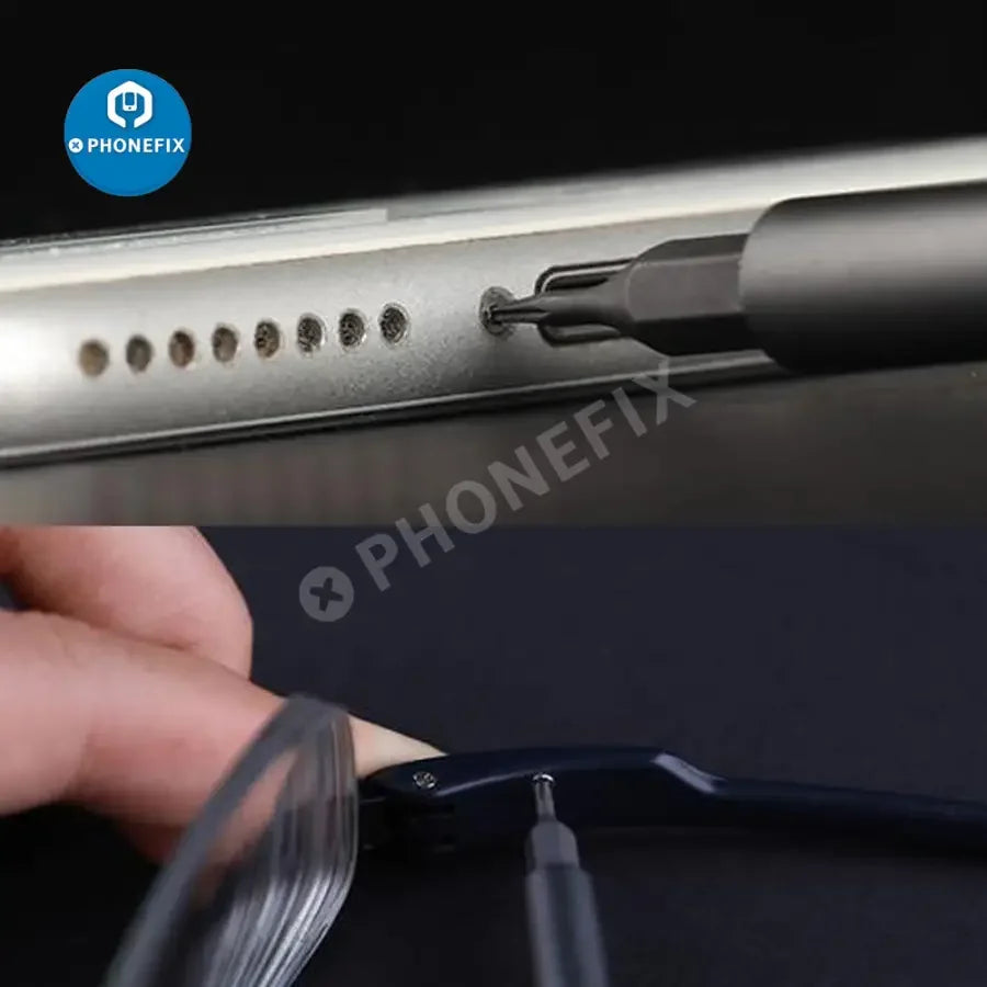 PhoneFix 25-in-1 small screwdriver kit with various precision screwdrivers for iPhone opening and repair tasks.