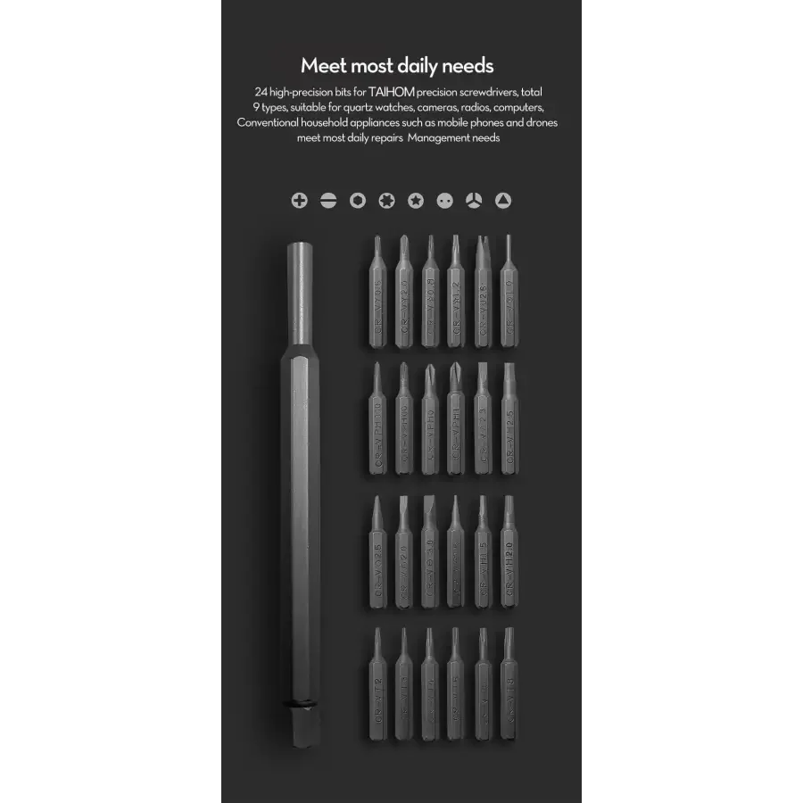PhoneFix 25-in-1 small screwdriver kit with various screwdriver tools for DIY iPhone opening and repair projects.