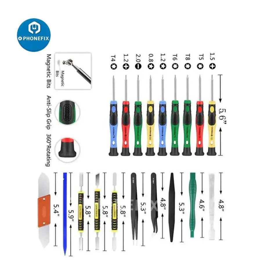 PhoneFix 25-piece multifunctional repair tool kit with precision screwdrivers, featuring various screwdriver tools for electronic repairs.