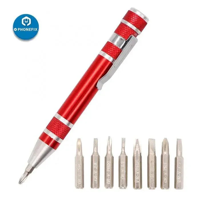 Outils de tournevis PhoneFix 8 en 1 pour la réparation des atomiseurs de cigarettes électroniques, comprenant plusieurs têtes de tournevis de précision pour l'électronique.