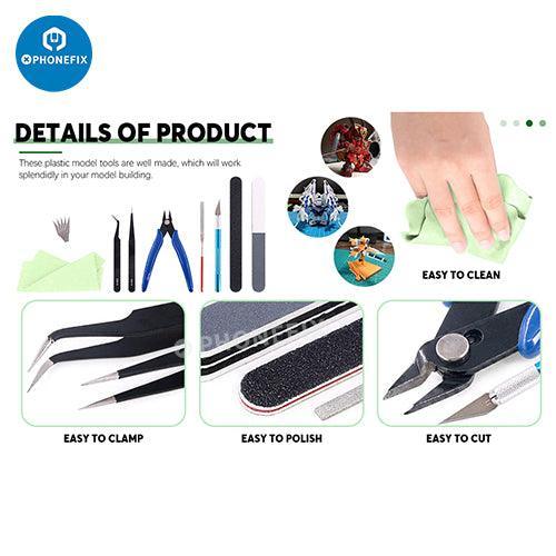 Kit de herramientas PhoneFix 9 en 1 para la reparación de teléfonos móviles, con destornilladores y figura de juguete para reparaciones y proyectos de manualidades.