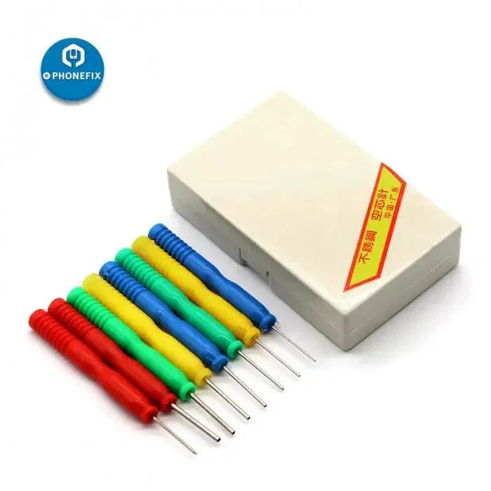 Kit de 8 tournevis à aiguilles creuses en acier inoxydable PHONEFIX avec embouts antiadhésifs, idéal pour les réparations de téléphone précises.