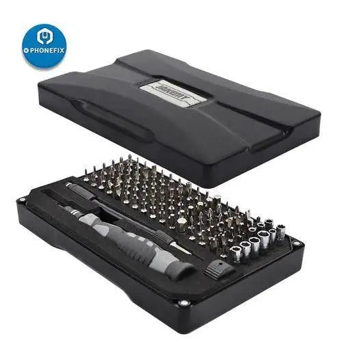 JAKEMY 106-in-1 precision screwdriver set with magnetic screwdrivers and tools, ideal for electronics repair and phone fixing.