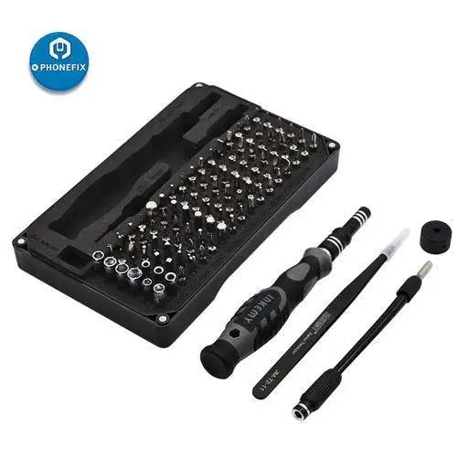 JAKEMY 106-in-1 precision screwdriver set with magnetic screwdrivers and various bits for phone repair and electronic work.