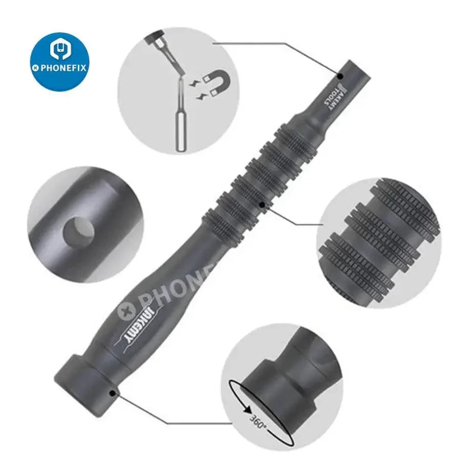 JAKEMY JM-8172 precision magnetic screwdriver repair tools kit with various screwdriver bits and handle for electronics repair.
