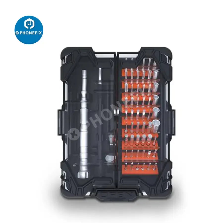 JM-8163 62-in-1 PhoneFix magnetic electronic screwdriver repair tool kit with various precision screwdrivers and bits.