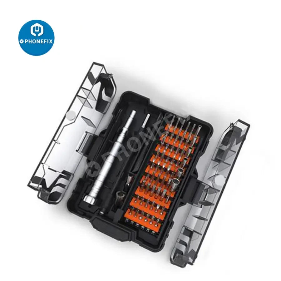PHONEFIX JM-8163 62-in-1 precision magnetic electronic screwdriver repair tool box with multiple screwdriver bits and portable case.