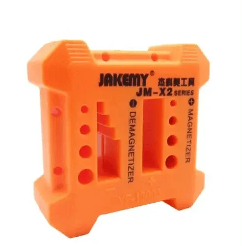 JM-X2 2-in-1 screwdriver demagnetizer and magnetizer tool by PHONEFIX, shown with metal screwdriver head and compact design.