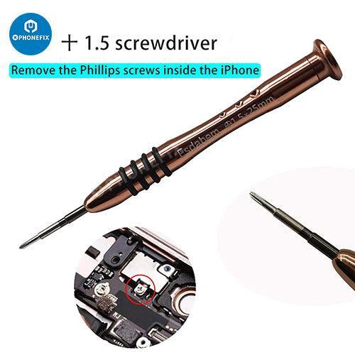 PhoneFix phone repair kit with precision screwdriver set and screen opening tool for smartphone repair and maintenance.