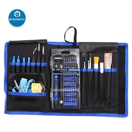 PHONEFIX 80-in-1 precision screwdriver set with various tools for electronics device repairs, perfect for detailed electronic work.