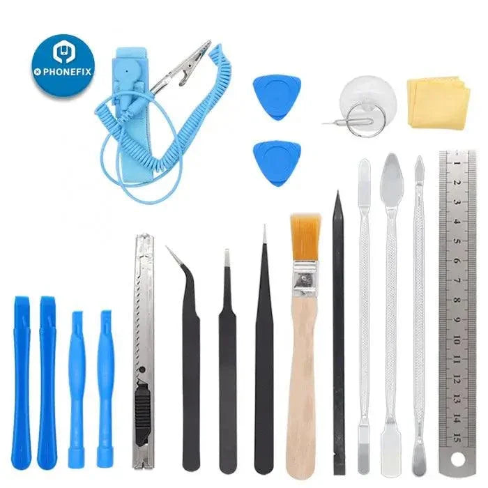 PhoneFix 80-in-1 precision screwdriver set with various screwdriver tools for electronics device repair, displayed with multiple bits and handles.