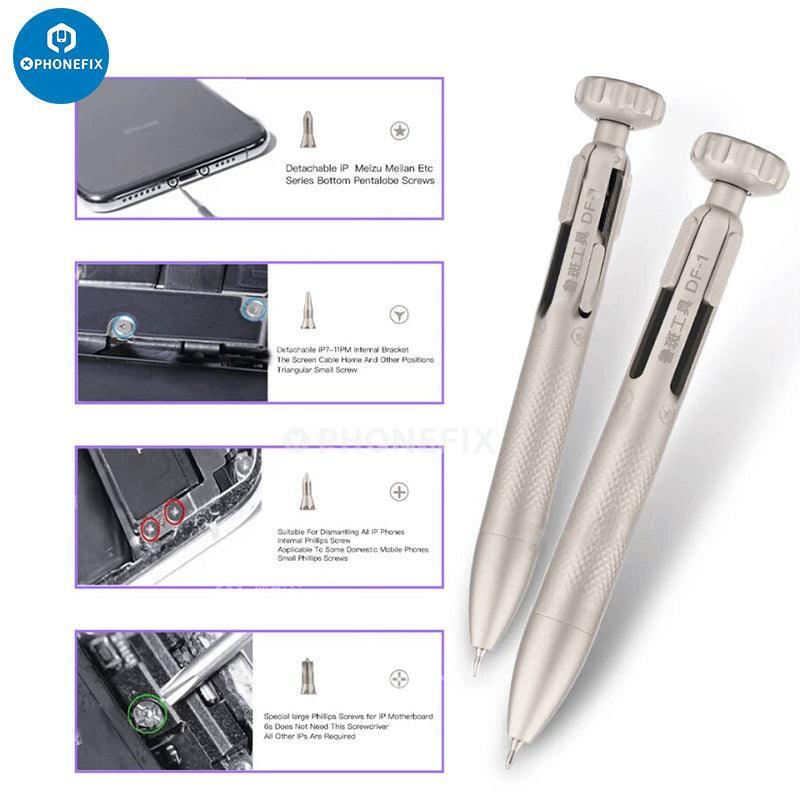 Phonefix Luban DF-1 magnetic screwdriver with 4-in-1 switchable bits, black, compact screwdriver tool for versatile repair tasks.