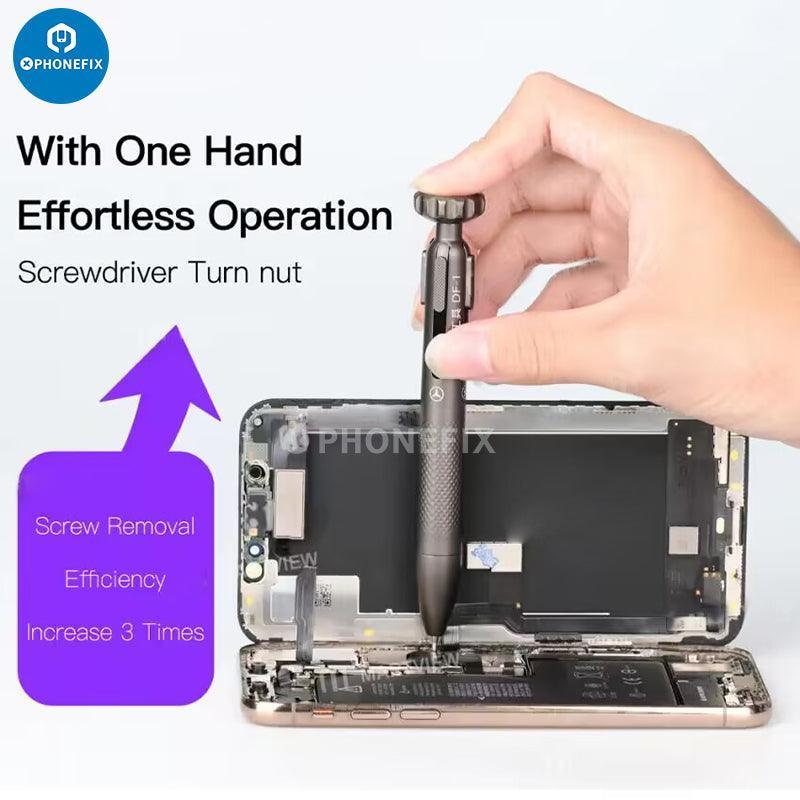 PhoneFix Luban DF-1 magnetic 4-in-1 screwdriver with switchable bits, black handle, suitable for versatile screwdriving tasks.