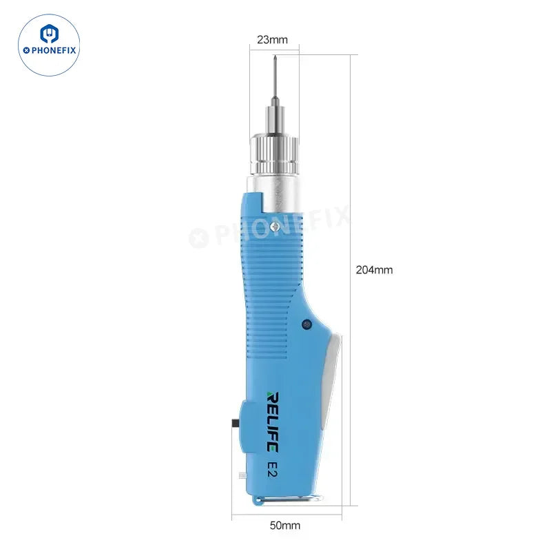 PhoneFix RELIFE E2 Torque Electric Screwdriver with T01 storage box, compact tool for precise electronic repairs