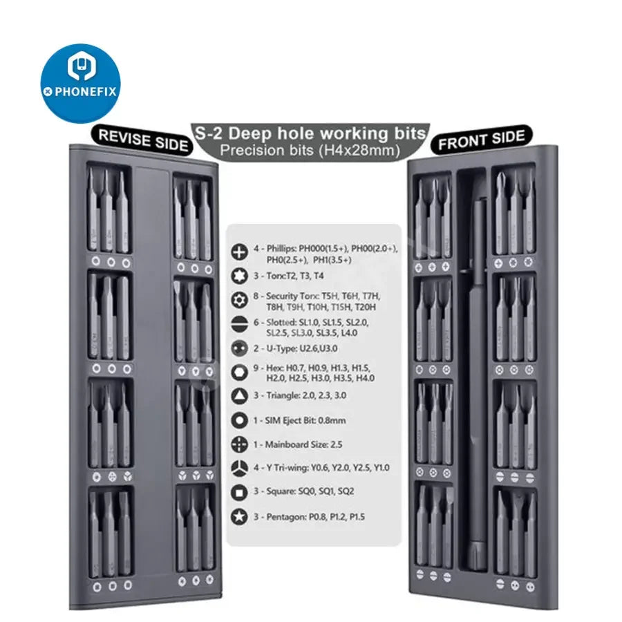 Phonefix JM-8182 49-in-1 screwdriver set with magnetic driver bits and precision tips, showcasing various screwdriver tools.