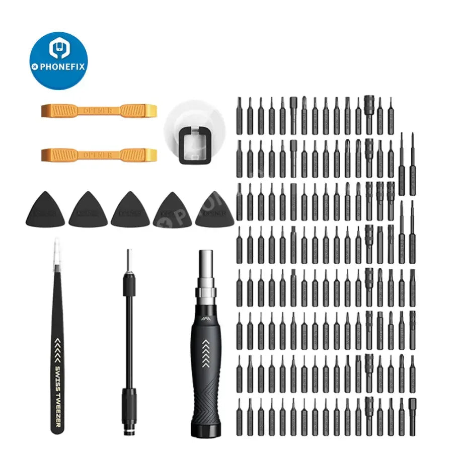 PHONEFIX JM-8183 precision screwdriver set with multiple screwdrivers and repair tools for iPhone and phone repairs.