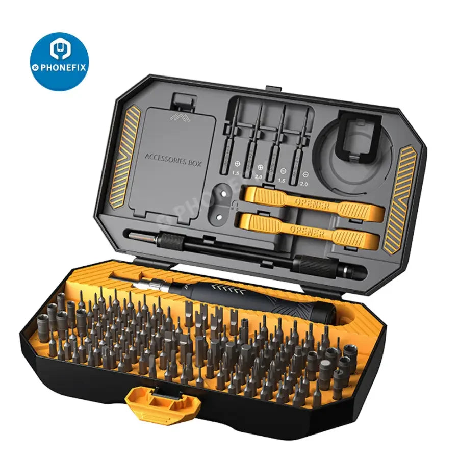 PHONEFIX JM-8183 precision screwdriver set with various screwdriver tools for iPhone repair toolkit and electronics maintenance.