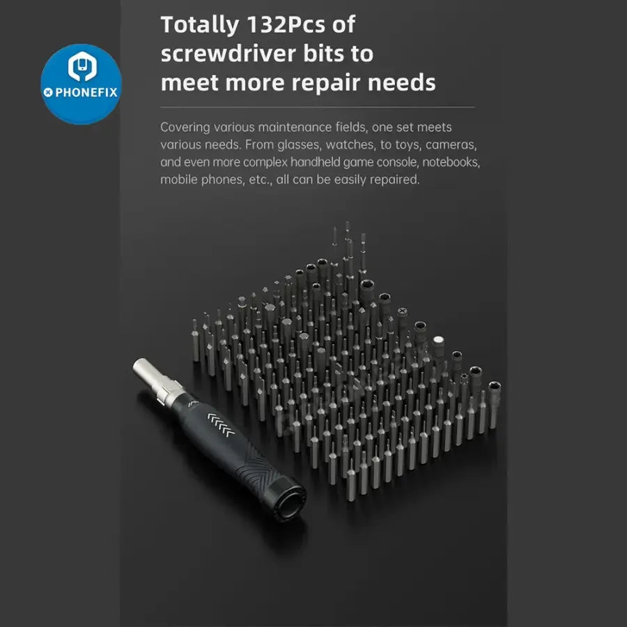 PHONEFIX JM-8183 Precision Screwdriver Set with various screwdriver tools for iPhone repair in a compact toolkit.