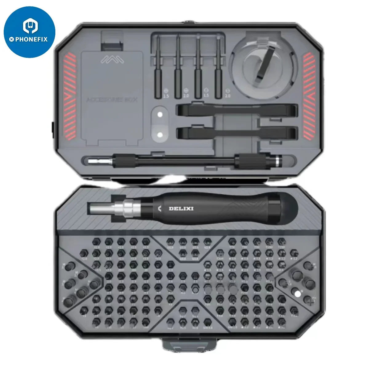 PHONEFIX JM-8183 Precision Screwdriver Set for iPhone repair, featuring screwdriver tools in a compact toolkit.