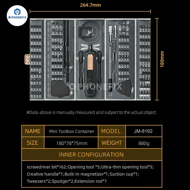 Kit d'outils de réparation de précision JAKEMY JM-8192 180 en 1 avec embouts Torx magnétiques CR-V pour la réparation de téléphones portables.
