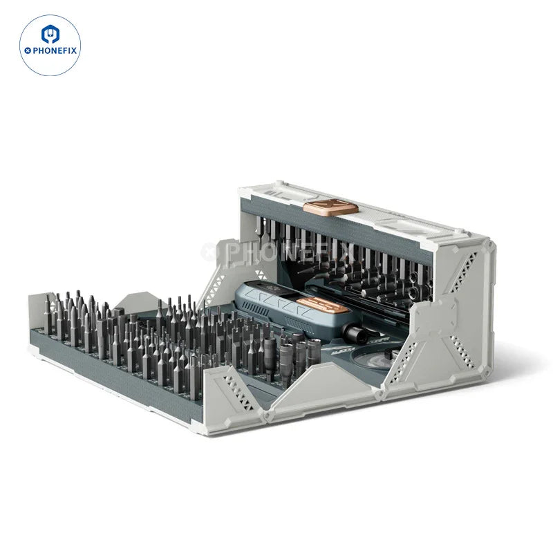 JAKEMY JM-8192 180-in-1 precision screwdriver repair tool kit with various screwdriver bits and tools for electronics repair.