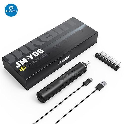PHONEFIX JM-Y06 16-in-1 precision electric screwdriver set with various bits for phone repair and electronics maintenance.