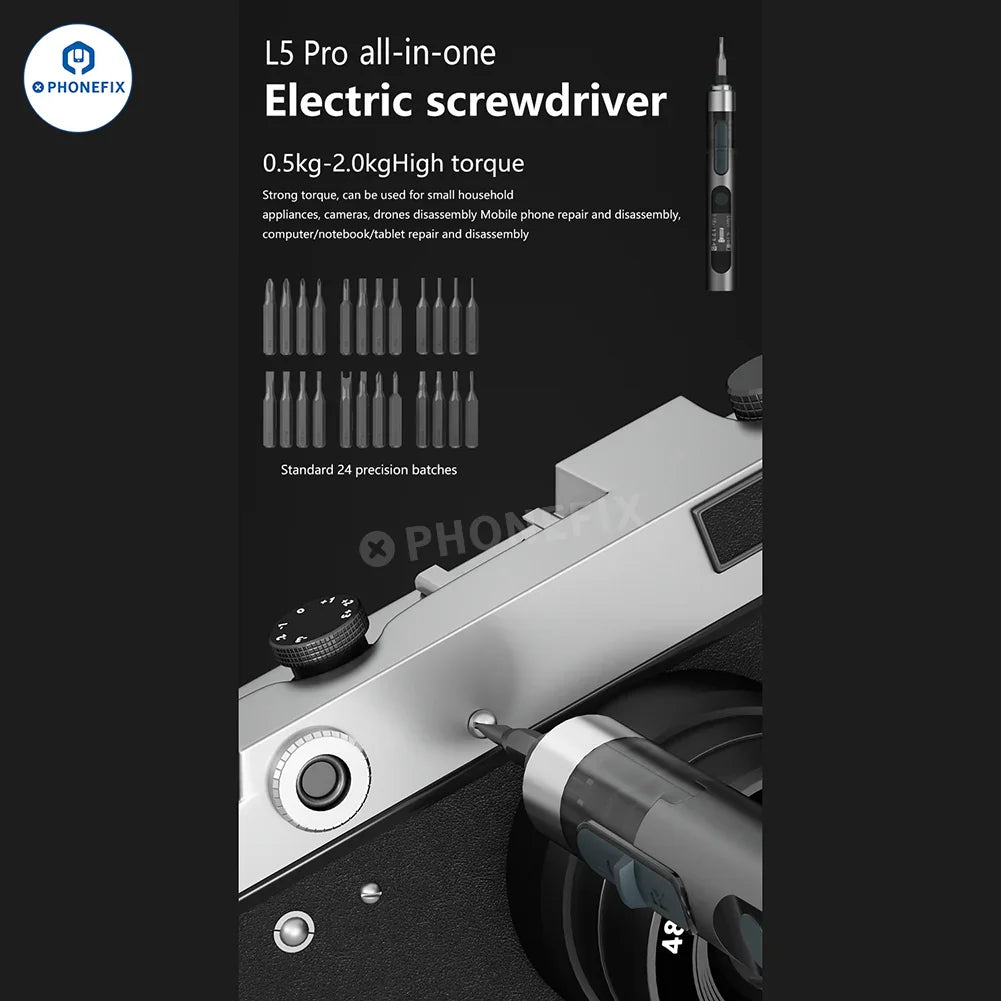 PhoneFix L5Pro electric screwdriver and mobile repair disassembly toolkit with precision screwdriver tools for electronics repair
