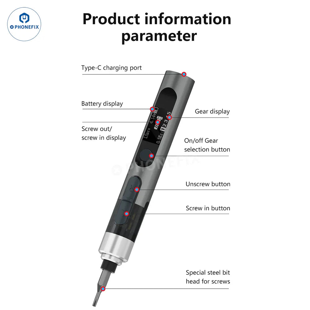 PhoneFix L5Pro electric screwdriver and repair disassembly tool kit with screwdriver tools for mobile device repairs.