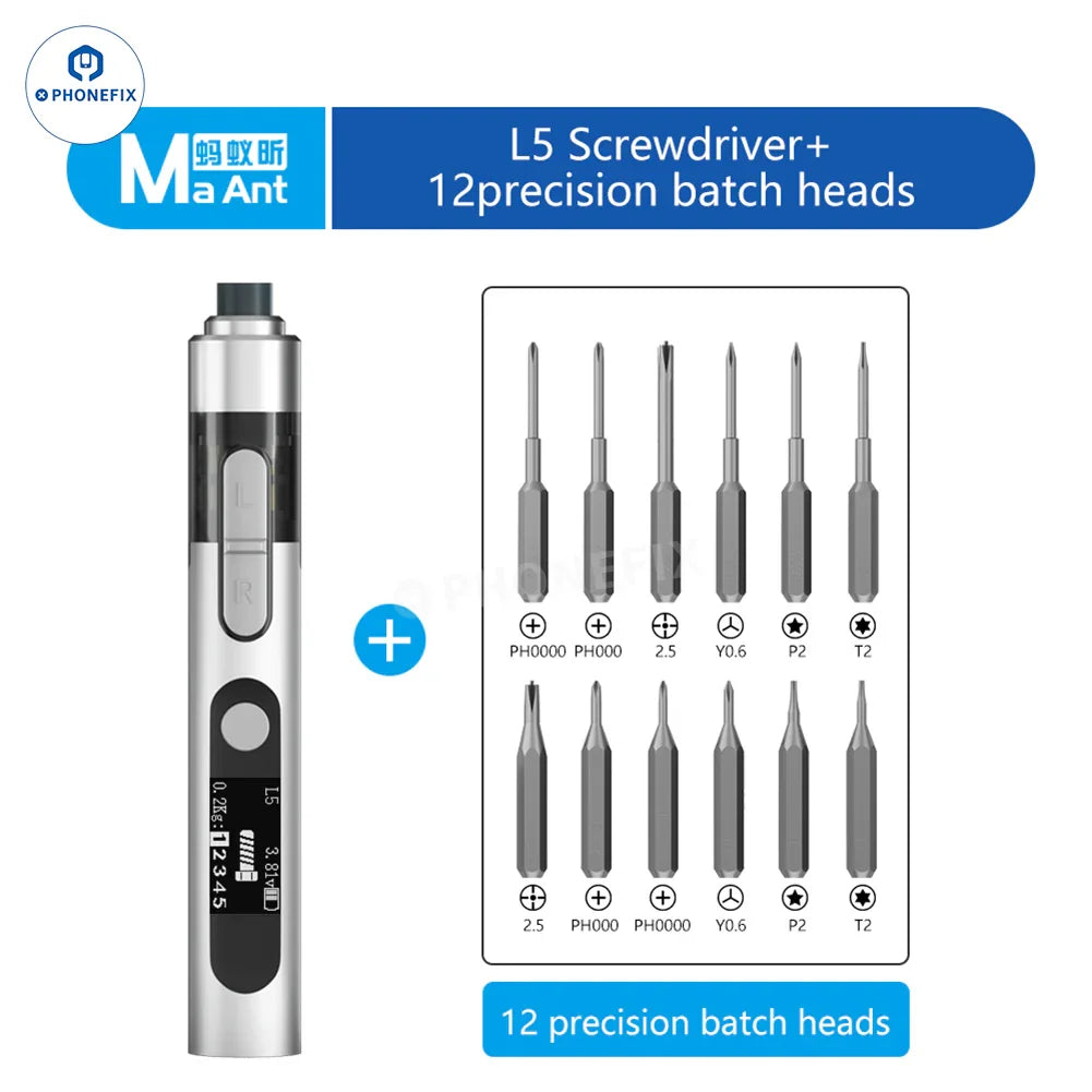 PhoneFix L5Pro electric screwdriver and mobile repair disassembly tool kit with precision screwdriver tools for electronics.