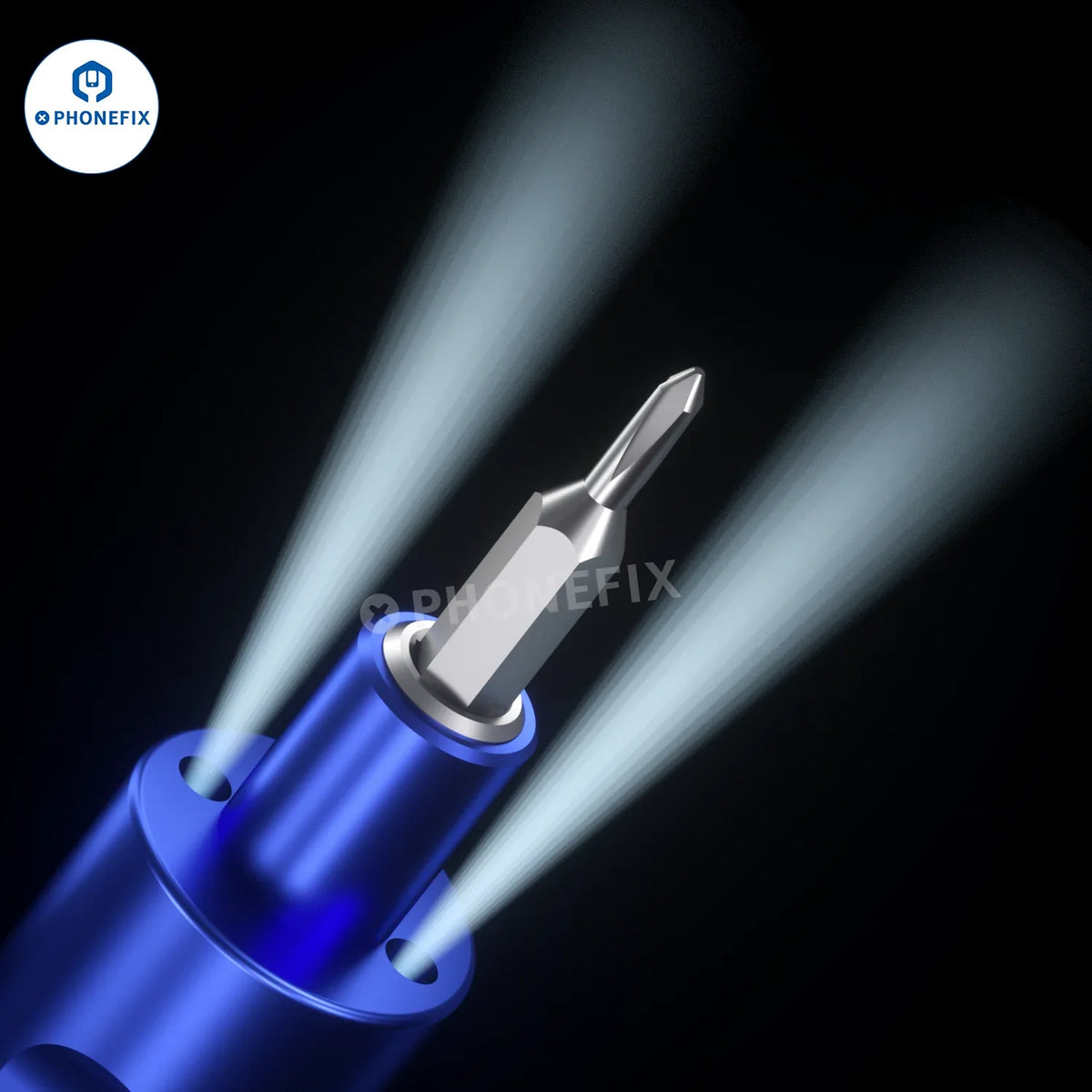 PhoneFix MECHANIC ES480 48-in-1 electric screwdriver set with various screwdriver bits for phone disassembly and repair.