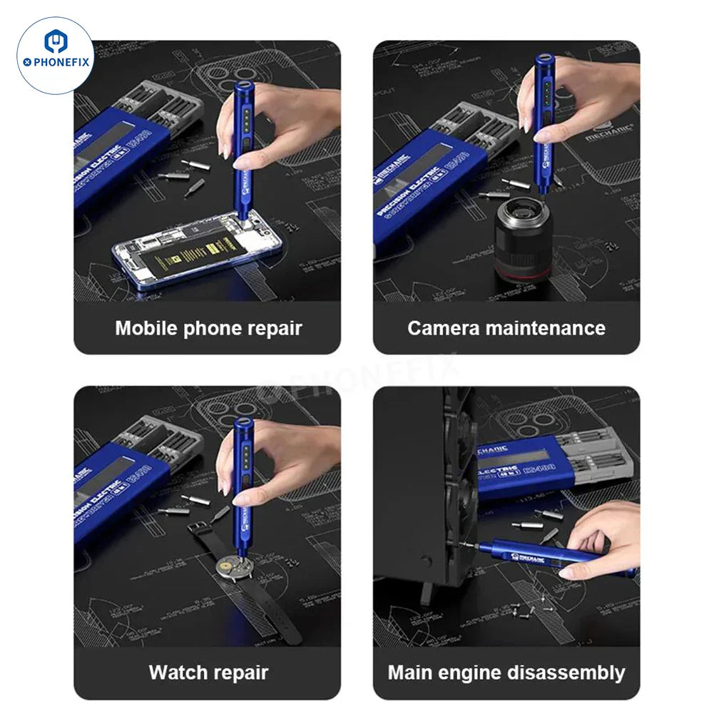 PhoneFix MECHANIC ES480 48-in-1 electric screwdriver set with screwdriver tools for phone disassembly, featuring multiple bits and ergonomic design.