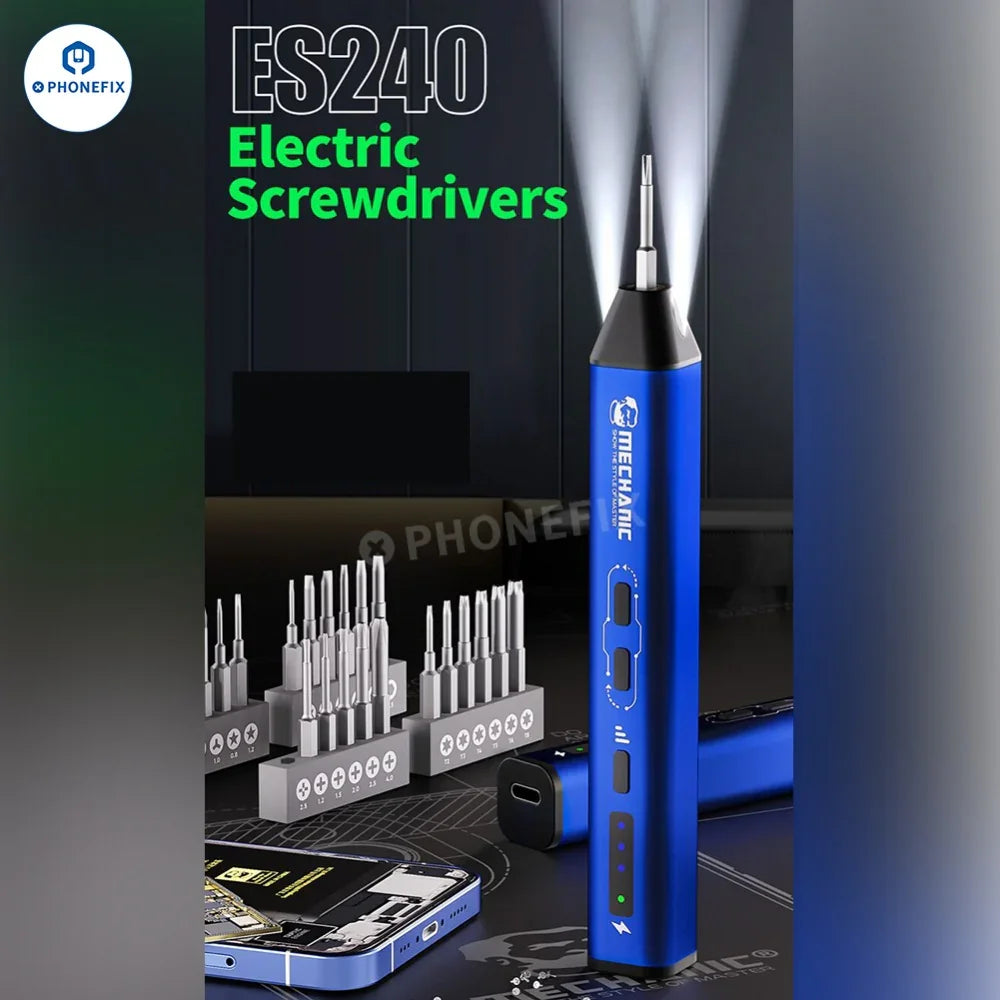 PhoneFix MECHANIC ES480 48-in-1 electric screwdriver phone disassembly set with various screwdriver bits and tools for electronics repair.
