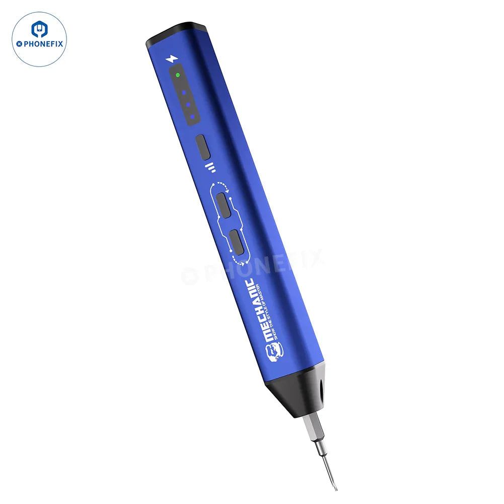 PhoneFix MECHANIC ES480 48-in-1 electric screwdriver set with various screwdriver bits for phone disassembly and repair.