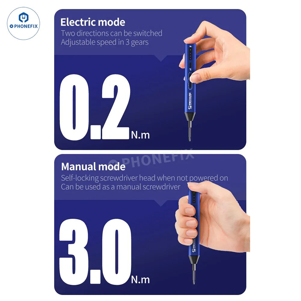 PhoneFix MECHANIC ES480 48-in-1 electric screwdriver set for phone disassembly, featuring multiple screwdriver bits and precision tools.
