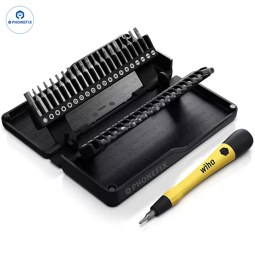 Wiha magnetic mini screwdriver set from PHONEFIX, compact phone repair tool kit with precision screwdrivers for electronics.