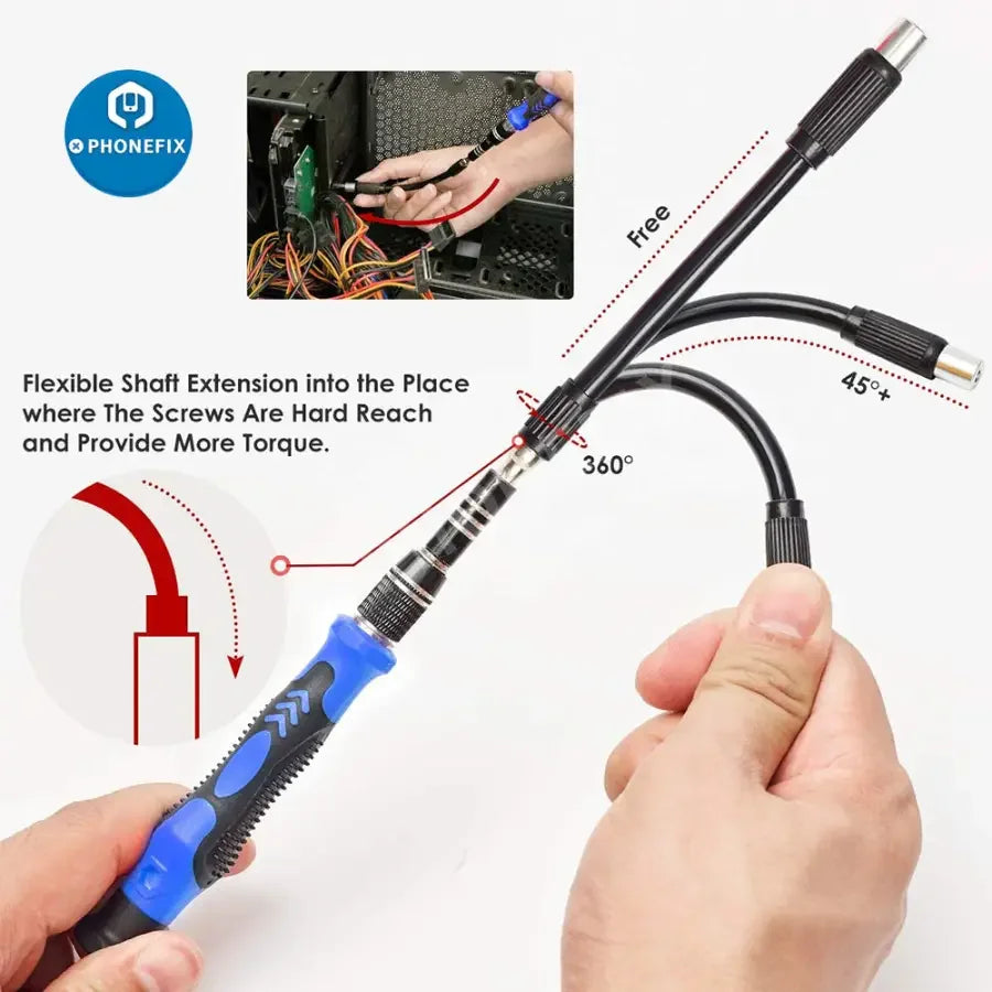 Red 122-in-1 PHONEFIX magnetic screwdriver set with precision tips for phone repair and electronic device maintenance.