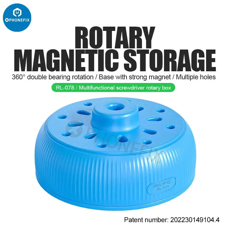 Boîte de rangement magnétique pour tournevis Relife RL-078 avec base rotative, conçue pour organiser les outils de tournevis par PHONEFIX.