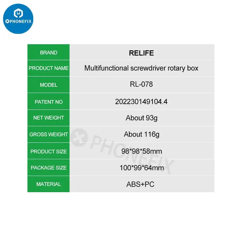 Boîte de rangement magnétique pour tournevis Relife RL-078 avec base rotative, conçue pour organiser les outils de tournevis par PHONEFIX.