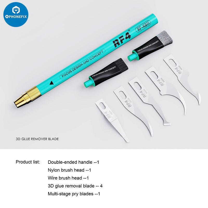 RF4 3D Glue Remover Blade Screwdriver Pry Knife disassembly tool for phone repair by PHONEFIX, with a compact, precision tip.